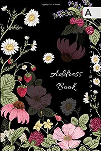 okumak Address Book: 4x6 Mini Contact Notebook Organizer | A-Z Alphabetical Sections | Wild Flower Berry Design Black