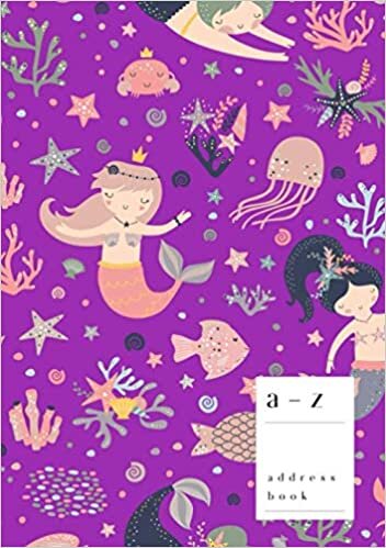 okumak A-Z Address Book: B5 Medium Notebook for Contact and Birthday | Journal with Alphabet Index | Cute Mermaid Sea Creature Cover Design | Purple