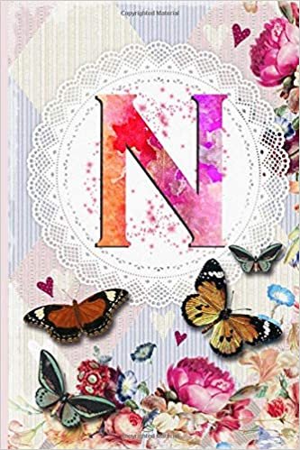 okumak N: Personalized Initial Monogram Blank Lined Notebook Journal Printed flower and butterfly cover , for Women and Girls 6x9 inch. Christmas gift , birthday gift idea