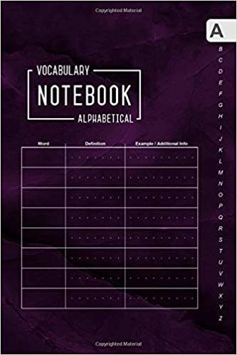 okumak Vocabulary Notebook Alphabetical: 6x9 Medium Notebook 3 Columns with A-Z Tabs Printed | Marble Purple Black Design