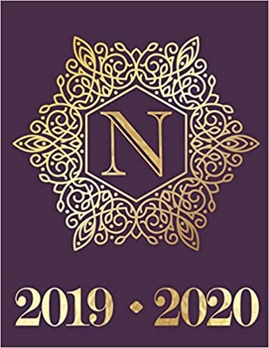 okumak Weekly Planner Initial Letter “N” Monogram September 2019 - December 2020 (Elegant Gold Initial - Royal Purple Background)