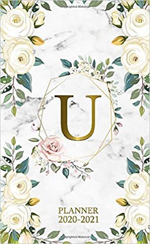okumak U 2020-2021 Planner: Marble Gold Floral Two Year 2020-2021 Monthly Pocket Planner | 24 Months Spread View Agenda With Notes, Holidays, Password Log &amp; Contact List | Monogram Initial Letter U