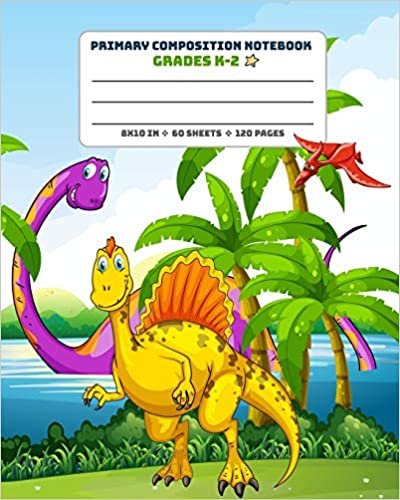 okumak Primary Composition Notebook Grades K-2: Picture drawing and Dash Mid Line hand writing paper Story Paper Journal - Yellow Dinosaur Design (Dinosaurs Primary Composition Journals, Band 1)