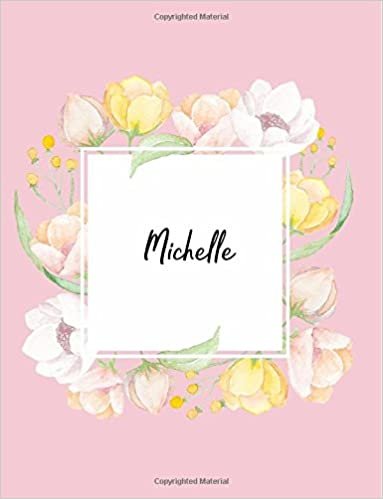 okumak Michelle: 110 Ruled Pages 55 Sheets 8.5x11 Inches Water Color Pink Blossom Design for Note / Journal / Composition with Lettering Name,Michelle