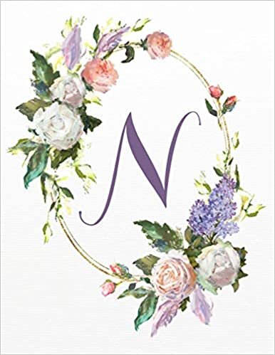 okumak N: White Pink Floral 8.5”x11” Lined Notebook (White Pink Floral Alphabet Series - Letter N)