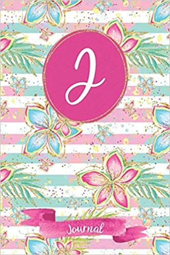 okumak J Journal: Tropical Journal, personalized monogram initial J blank lined notebook | Decorated interior pages with tropical flowers