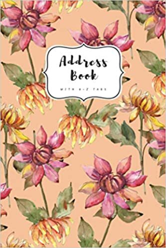 okumak Address Book with A-Z Tabs: 4x6 Contact Journal Mini | Alphabetical Index | Watercolor Botanical Aster Flower Design Orange