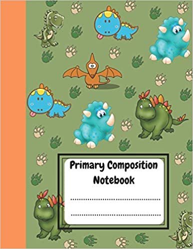 okumak Primary Composition Notebook: Dinosaur Era | Dotted Midline and Picture Space | Grades K-2 School Exercise Book | 100 Story Pages | 8.5&#39;&#39; x 11&#39;&#39;