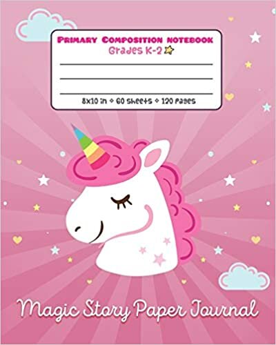 okumak Magic Story Paper Journal Primary Composition Notebook Grades K-2: Picture drawing and Dash Mid Line hand writing paper - Stars Unicorn Design (Primary Composition Journal Unicorn)