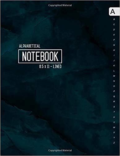 okumak Alphabetical Notebook 8.5 x 11: Large Lined-Journal Organizer with A-Z Tabs Printed | Marble Teal Black Design