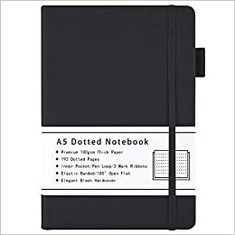 okumak Dotted Journal A5, sert kapaklı noktalı not defteri, birinci sınıf 100 g/m2 kalın kağıt, iç cep, elastik bantlı, suni deri kılıf, 192 sayfa, 14,7 x 21,3 cm (siyah)
