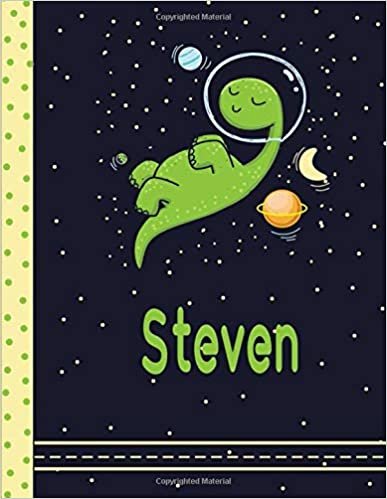 okumak Steven Dinosaur in space handwriting Notebook Grades K-2: Personalized dinosaur Primary Handwriting Notebook For Boys With green Name | Dotted ... Composition School Exercise Book, Composition