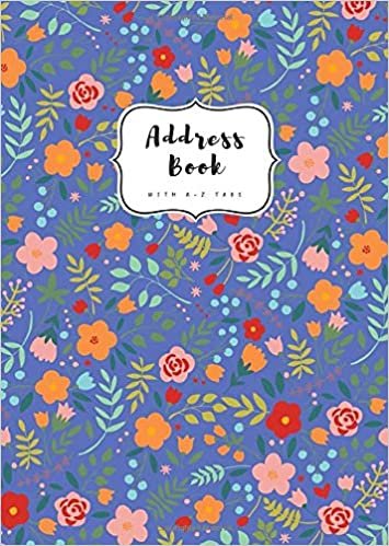 okumak Address Book with A-Z Tabs: B6 Contact Journal Small | Alphabetical Index | Colorful Mini Floral Design Blue