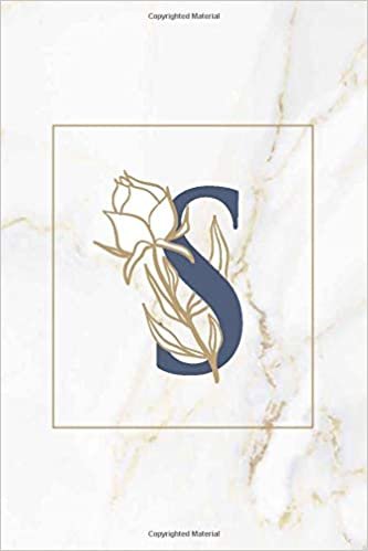 okumak Bookiny Notebook : Blue Gold Monogram Initial Letter S with Marble and Gold Floral Notebook Journal , Gift Idea: Cream Paper , Soft Cover , Matte Finish , Large (6 x 9 inches) 110 Lined Pages