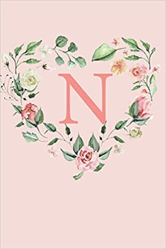 okumak N: A Soft Pink Floral Heart Wreath Monogram Sketchbook | 110 Sketchbook Pages (6 x 9) | Floral Watercolor Monogram Sketch Notebook | Personalized Initial Letter Journal | Monogramed Sketchbook
