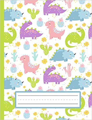 okumak Happy Dinosaurs: Primary Composition Notebook - Grades K-2 Handwriting Workbook: Standard School Size, Full Page Handwriting Practice Paper, Dashed Midline Exercise Book For Kids - Girls, Boys