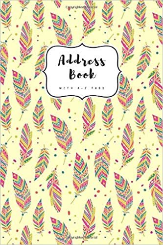 okumak Address Book with A-Z Tabs: 4x6 Contact Journal Mini | Alphabetical Index | Ethnic Feather Pattern Design Yellow