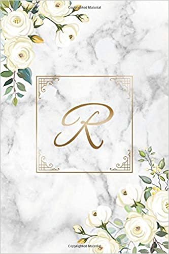 okumak R: Initial Monogram Letter R Wide Ruled Blank Notebook for Writing &amp; Notes - Personalized Wide Lined Journal &amp; Diary for Girls &amp; Women - Pretty White Floral Marble &amp; Gold Gift