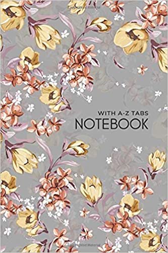 okumak Notebook with A-Z Tabs: 4x6 Lined-Journal Organizer Mini with Alphabetical Section Printed | Elegant Floral Illustration Design Gray
