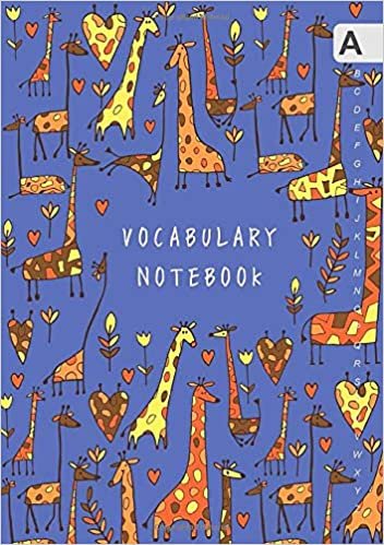 okumak Vocabulary Notebook: A5 Notebook 3 Columns Medium | A-Z Alphabetical Sections | Funny Drawing Giraffe Design Blue