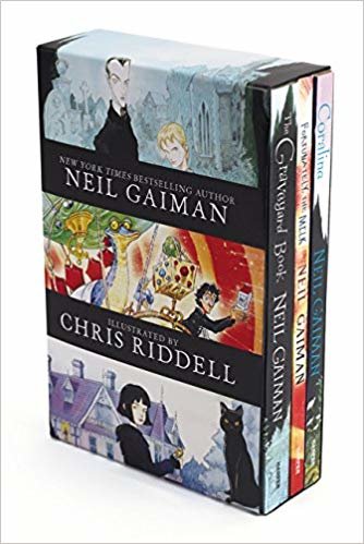 نيل gaiman/Chris riddell 3-book صندوق مجموعة: coraline ؛ المقبرة ؛ لحسن الحظ ، على شكل كتاب الحليب