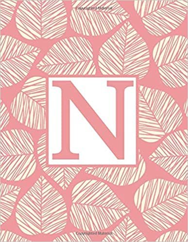 okumak N: Monogram Initial N Notebook for Women and Girls-Pink and White Leaf-120 Pages 8.5 x 11