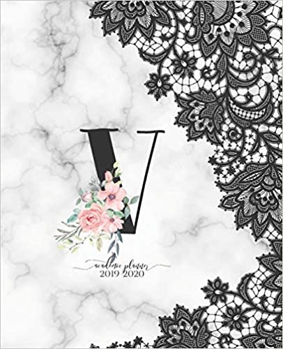 okumak Academic Planner 2019-2020: Black Lace Marble D81Rose Gold Monogram Letter V with Pink Flowers Academic Planner July 2019 - June 2020 for Students, Moms and Teachers (School and College)