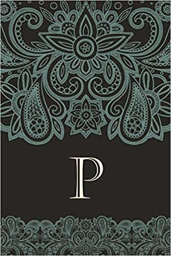 okumak P: Monogrammed blank lined journal: Beautiful and classic: Ornate dusky neutral and mint green Paisley pattern design