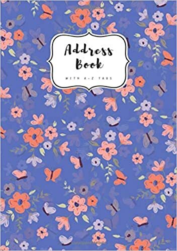 okumak Address Book with A-Z Tabs: B5 Contact Journal Medium | Alphabetical Index | Large Print | Little Flower Butterfly Design Blue