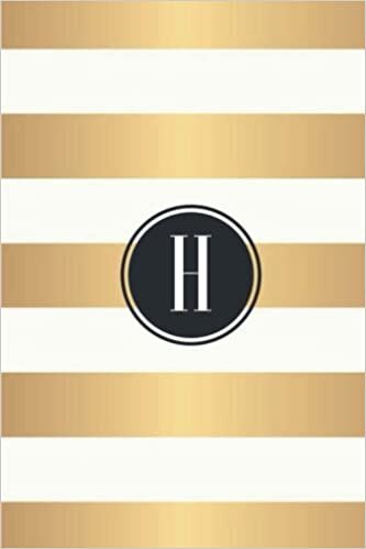 okumak H: White and Gold Stripes / Black Monogram Initial &quot;H&quot; Notebook: (6 x 9) Diary, 90 Lined Pages, Smooth Glossy Cover