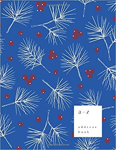 okumak A-Z Address Book: 8.5 x 11 Large Notebook for Contact and Birthday | Journal with Alphabet Index | Pine Tree Berry Design | Blue
