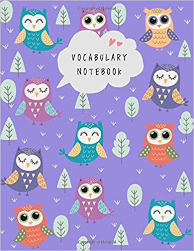 okumak Vocabulary Notebook: 8.5 x 11 Notebook 3 Columns Large | A-Z Alphabetical Tabs Printed | Cute Owls in Forest Design Blue-Violet