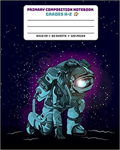 okumak Primary Composition Notebook Grades K-2: Picture drawing and Dash Mid Line hand writing paper Story Paper Journal - Astronaut Dark Purple Blue Design (Space Composition Book, Band 13)