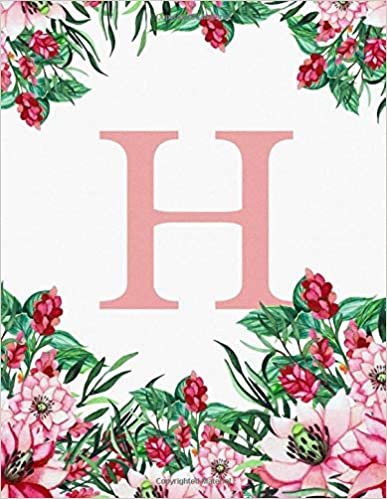 okumak H. Monogram Initial H Notebook. Pink Flowers Floral Cover. Blank Lined Notebook Journal Planner Diary.