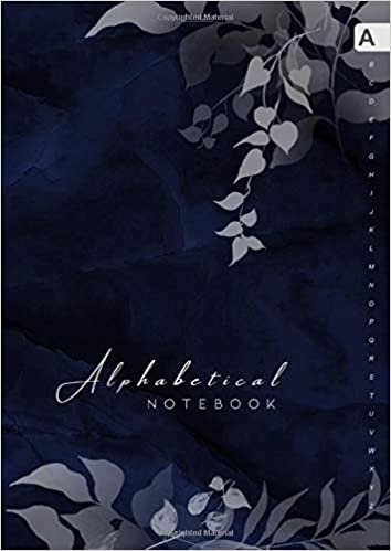 okumak Alphabetical Notebook: A4 Lined-Journal Organizer Large | A-Z Alphabetical Tabs Printed | Cute Shadow Floral Decoration Design Marble Blue Black