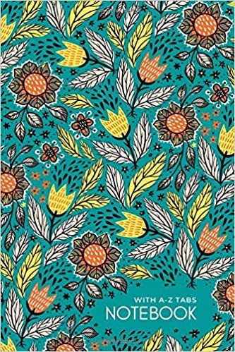 okumak Notebook with A-Z Tabs: 6x9 Lined-Journal Organizer Medium with Alphabetical Sections Printed | Creative Floral Leaf Design Teal