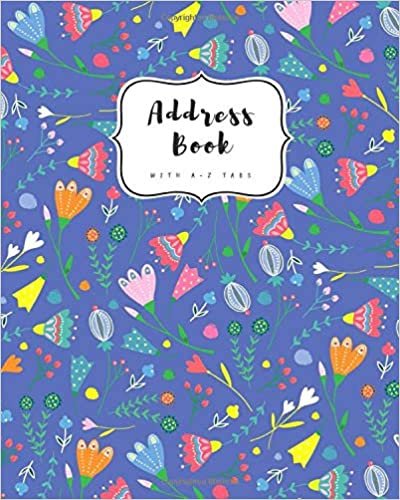 okumak Address Book with A-Z Tabs: 8x10 Contact Journal Jumbo | Alphabetical Index | Large Print | Cute Decorative Flower Design Blue