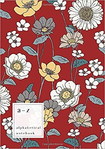 okumak A-Z Alphabetical Notebook: A5 Medium Ruled-Journal with Alphabet Index | Pretty Drawing Floral Cover Design | Red