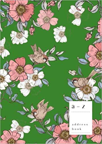 okumak A-Z Address Book: B6 Small Contact Notebook | Journal with Alphabet Index | Rose Flower Sparrow Bird Cover Design | Green
