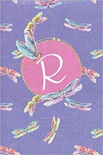 okumak R: Dragonfly Journal, personalized monogram initial R blank lined notebook | Decorated interior pages with dragonflies