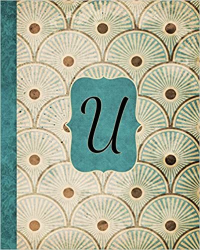 okumak U: Antique Aqua Pattern Journal, Monogram Initial Letter U, Gratitude Interior Pages