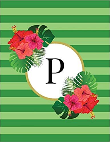 okumak Green Striped Tropical Floral Monogram Journal with Letter P