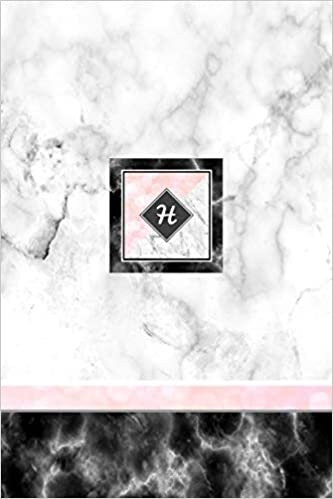 okumak H: Pink Letter H Monogram Journal, Monogrammed White Marble Notebook, Blank Lined Custom Journal 6x9 inch College Ruled 120 page perfect bound Glossy Soft Cover