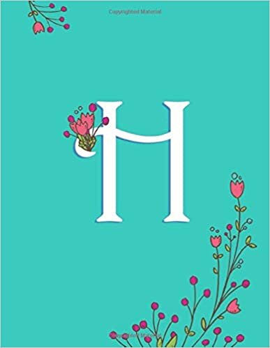 okumak H: Turquoise Monogram H Initial Blank Lined Journal – Pretty Pastel Floral Notebook For Women, Smooth Glossy Cover, 100 College Ruled Pages, 8.5x11” Extra Large Size