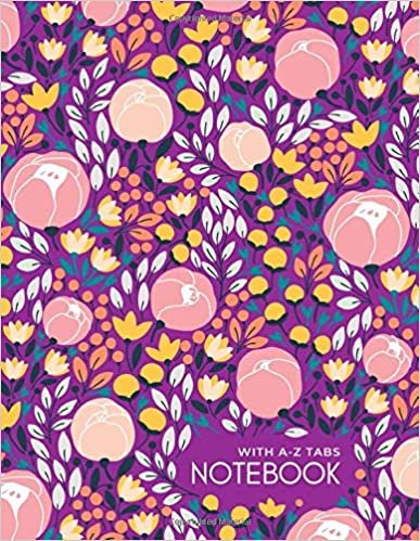 okumak Notebook with A-Z Tabs: 8.5 x 11 Lined-Journal Organizer Large with Alphabetical Sections Printed | Pretty Flower Garden Design Purple