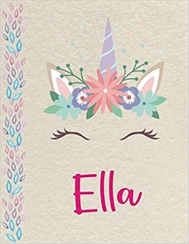 okumak Ella: Personalized Unicorn Primary Composition Notebook for girls with pink Name: handwriting practice paper for Kindergarten to 2nd Grade Elementary ... composition books k 2, 8.5x11 in, 110 pages )
