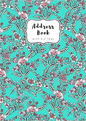 okumak Address Book with A-Z Tabs: B6 Contact Journal Small | Alphabetical Index | Fantasy Vintage Floral Design Turquoise