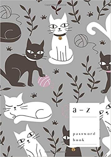 okumak A-Z Password Book: B6 Small Password Notebook with A-Z Alphabet Index | Funny Cat Activity Design | Gray