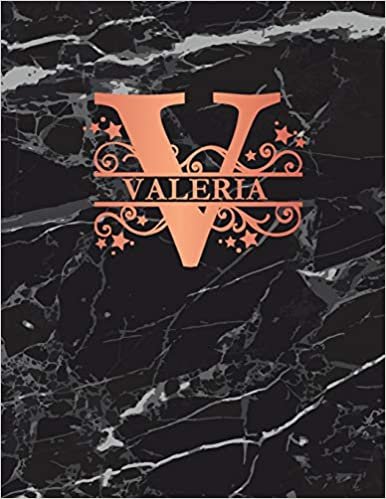 okumak Valeria: Personalized Dot Grid Bullet Notebook for Women or Girls. Monogram Initial V. Black Marble &amp; Rose Gold Cover. 8.5&quot; x 11&quot; 110 Pages Dotted Journal Diary Paper