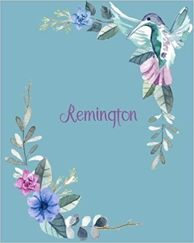 okumak Remington: 110 Pages 8x10 Inches Classic Blossom Blue Design with Lettering Name for Journal, Composition, Notebook and Self List, Remington